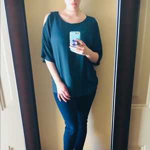 LOFT teal cold shoulder blouse. Size M.